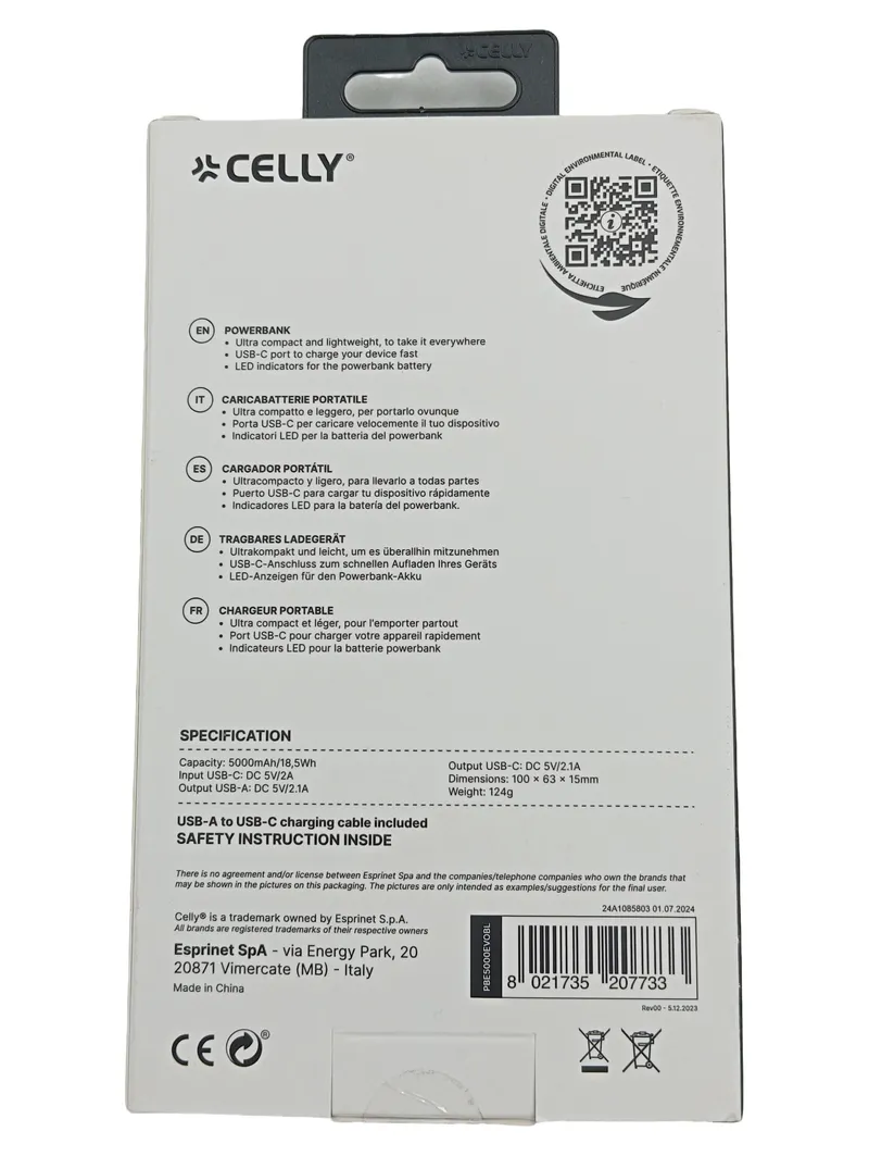 Celly Powerbank 5000mAh USB-A USB-C Blau kompakt leicht Smartphone 2