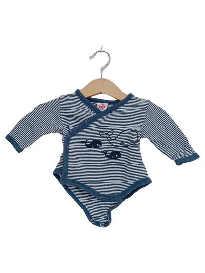 B.O. WirbelWind Baby Body Gr. 50 Blau Gestreift Wale Langarm