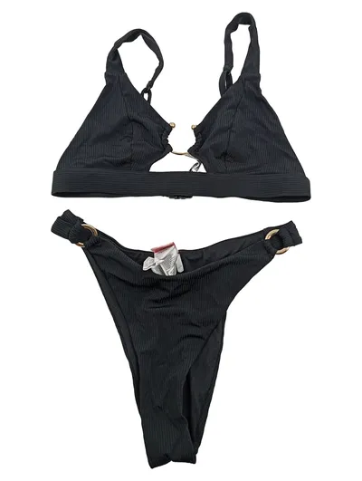 Hunkemöller Bikini Damen Schwarz XS Triangel Gold Ring Details Elegant