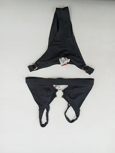 Hunkemöller Bikini Damen Schwarz XS Triangel Gold Ring Details Elegant