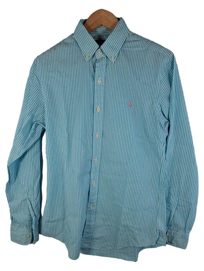 Ralph Lauren Herren Hemd Slim Fit Gestreift Türkis Weiß Gr. S
