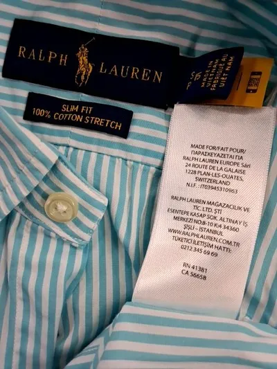 Ralph Lauren Herren Hemd Slim Fit Gestreift Türkis Weiß Gr. S