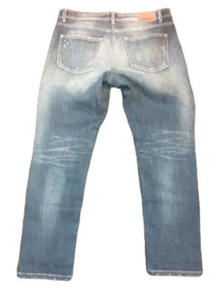 Cambio Jeans Damen Destroyed Slim 42 XL Blau Peace-Symbol Used Look 2