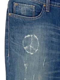 Cambio Jeans Damen Destroyed Slim 42 XL Blau Peace-Symbol Used Look 3