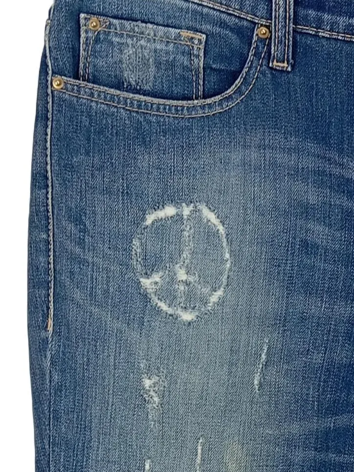 Cambio Jeans Damen Destroyed Slim 42 XL Blau Peace-Symbol Used Look 3