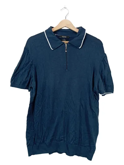 DIGEL Herren Poloshirt Gr. L Baumwolle Seide Blau Reißverschluss
