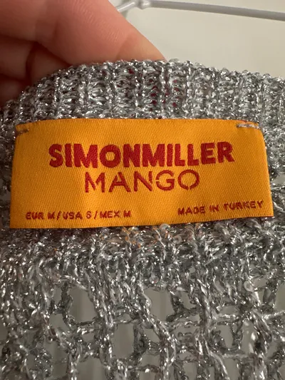 Simon Miller x Mango Strick Abendkleid Damen Gr. M Silber Metallic Maxi