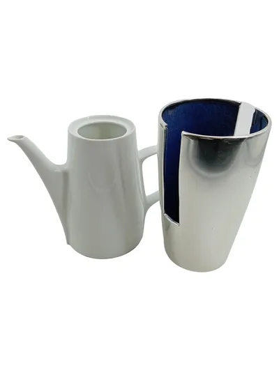 Melitta Kaffeekanne Porzellan Silber Weiß Modern 1L Deutschland Vintage