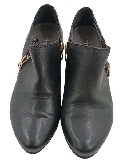 Tamaris Damen Stiefeletten Ankle Boots Schwarz Leder Gr. 39 Reißverschluss