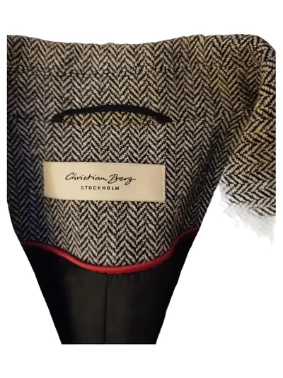 Christian Berg Damen Blazer Gr. 42 Fischgrät Wolle Grau Stockholm