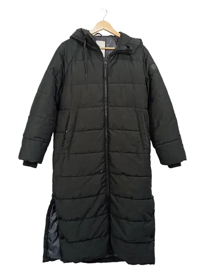 QS by s.Oliver Damen Steppmantel lang Kapuze Schwarz Gr. S