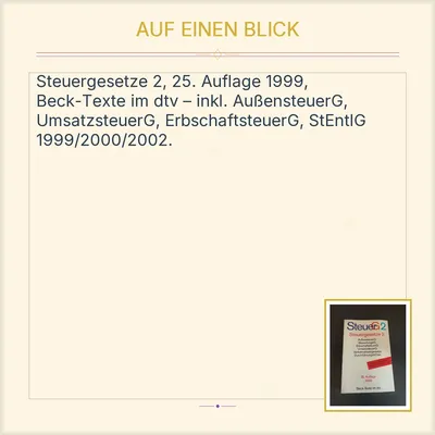 Steuergesetze 2 Beck-Texte im dtv 25. Auflage 1999 Gesetzbuch StEntlG