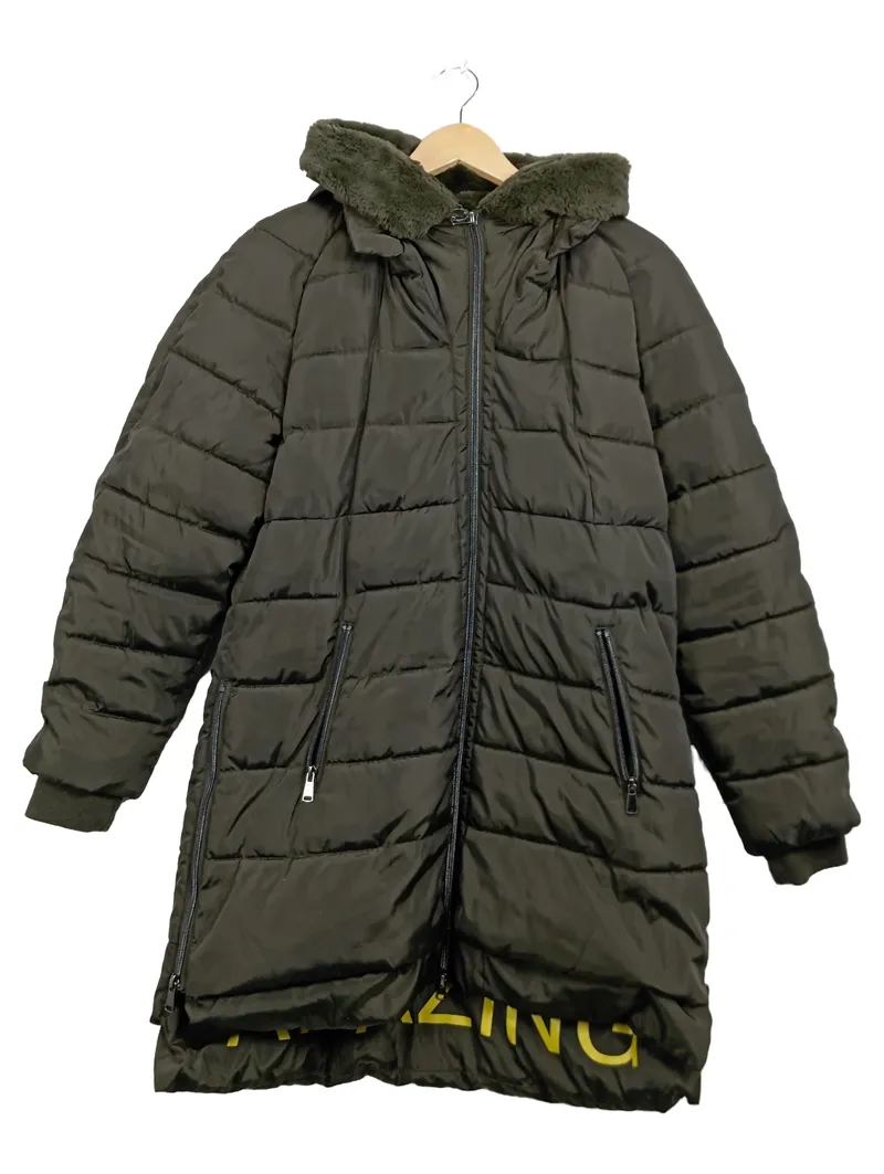 Cartoon Steppmantel Damen Gr. 40 Oliv Winterjacke Kapuze Kunstfell 1