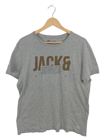 Jack & Jones Herren T-Shirt Logo Print Grau Gr. XL Baumwolle