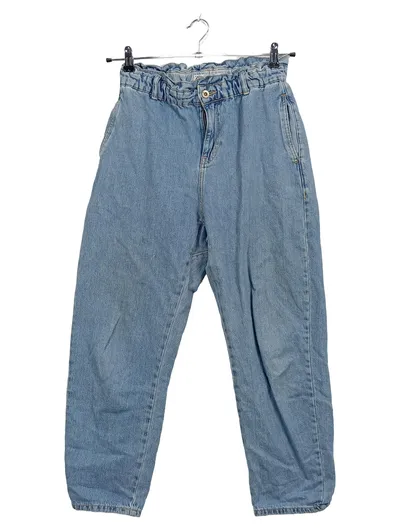 Zara Mom Jeans Paperbag Damen Gr. 36 Hellblau High Waist Baumwolle