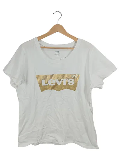 Levi's Damen T-Shirt Weiß Gold Logo-Print Gr. XL Batwing