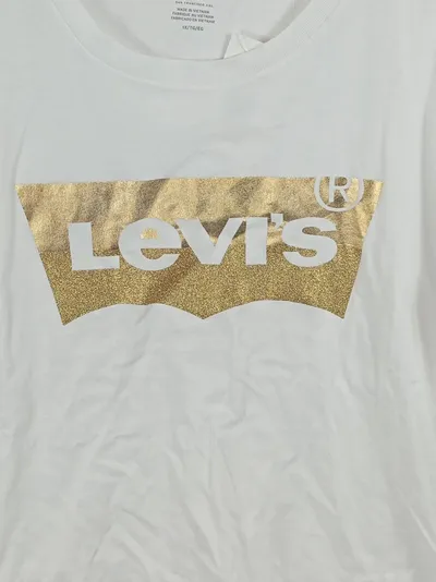 Levi's Damen T-Shirt Weiß Gold Logo-Print Gr. XL Batwing