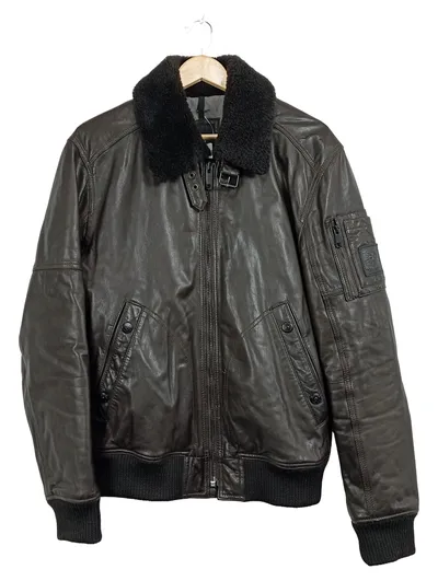 Strellson Lederjacke Herren Fliegerjacke Bomberjacke Gr. 50 Braun Vintage