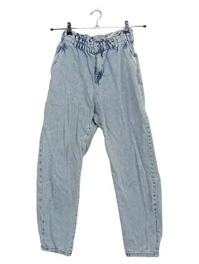 Zara Damen Jeans Tapered Fit Paperbag Gr. 36 W28 Hellblau