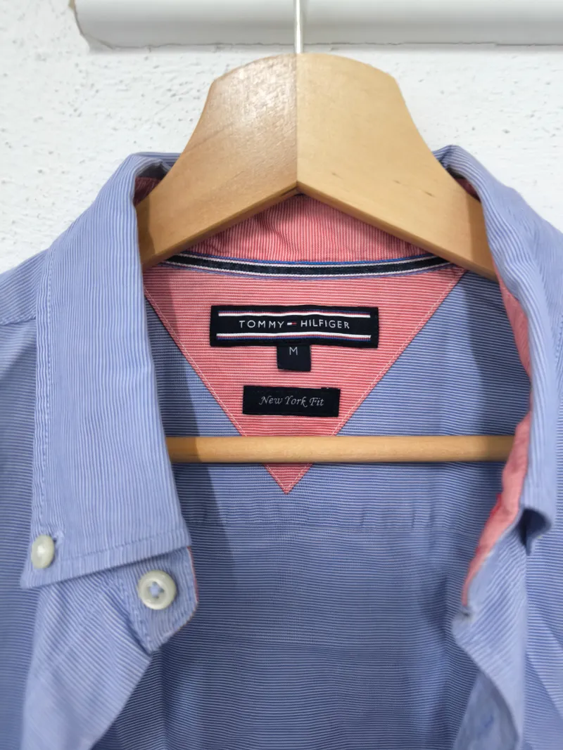 Tommy Hilfiger Hemd Herren M New York Fit Langarm Blau gestreift 3