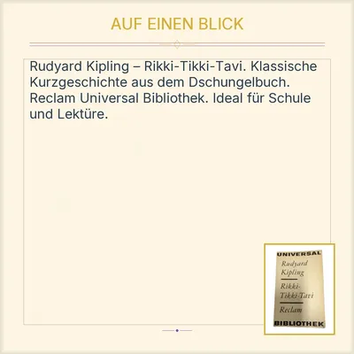 Rikki-Tikki-Tavi Rudyard Kipling Reclam Universal Bibliothek Klassiker