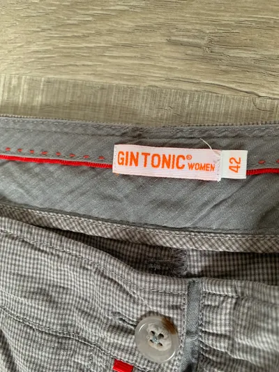 GIN TONIC Damen Stoffhose Chino Gr. 42 Grau Kariert Casual