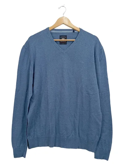 LERROS Herren Pullover V-Ausschnitt Blau Gr. 52, XL 100% Baumwolle
