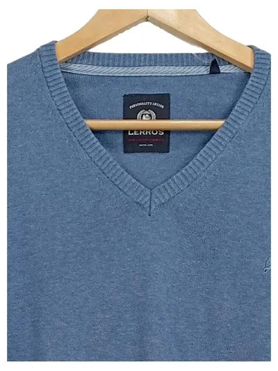 LERROS Herren Pullover V-Ausschnitt Blau Gr. 52, XL 100% Baumwolle