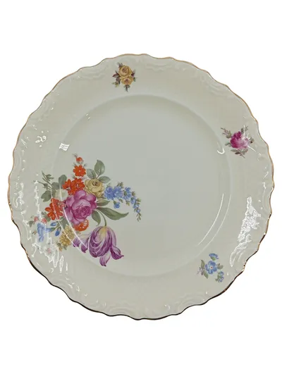 Schumann Arzberg Bavaria Essteller Porzellan Blumenmuster Goldrand 20,5cm