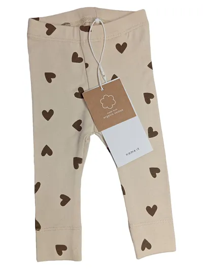 NAME IT Baby Leggings Herzen Gr. 56 Beige Bio-Baumwolle NEU