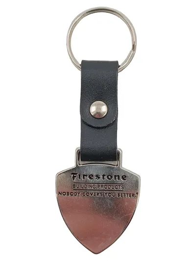 Firestone Building Products Schlüsselanhänger Leder Metall Schild Rot Weiß