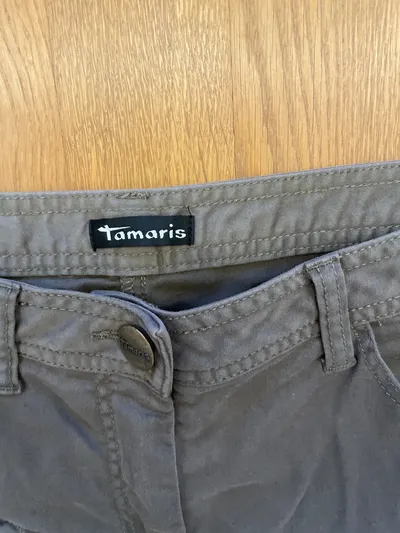 Tamaris Damen Cargohose Gr. 38 Oliv Slim Fit Reißverschluss Taschen