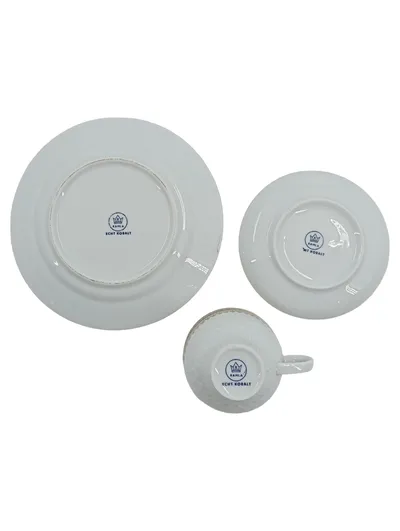 Kahla Echt Kobalt Sammelgedeck Tasse Untertasse Kuchenteller Porzellan Blau Gold