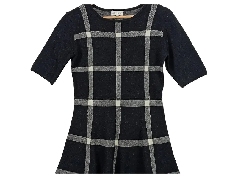Apricot Damen Strickkleid kariert A-Linie Gr. M schwarz grau Herbst 3