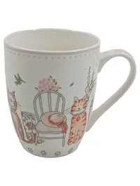 Dragimex Tasse Porzellan Katzenmotiv Weiß 350ml Kaffeetasse Teetasse 1