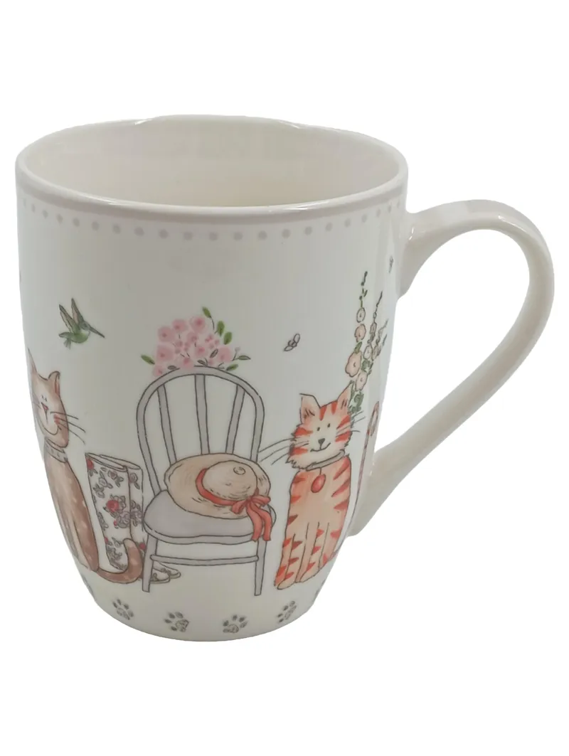Dragimex Tasse Porzellan Katzenmotiv Weiß 350ml Kaffeetasse Teetasse 1