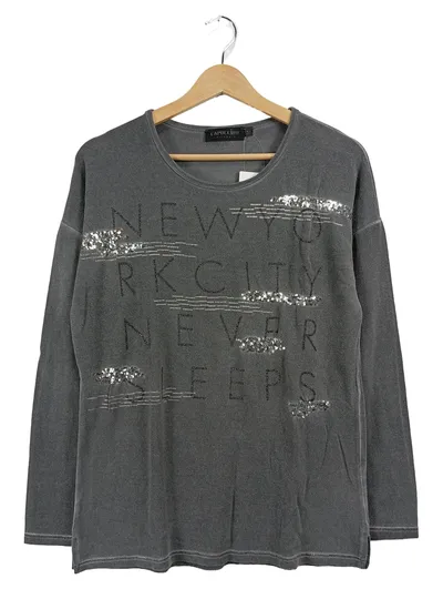 CAPUCCINO Damen Pullover Langarm Grau Pailletten NYC Gr. 38/M