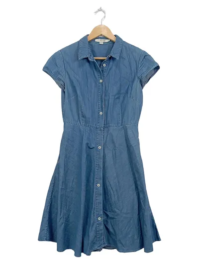 Boden Damen Jeanskleid Hemdblusenkleid Kurzarm Blau Gr. M 38 Chambray