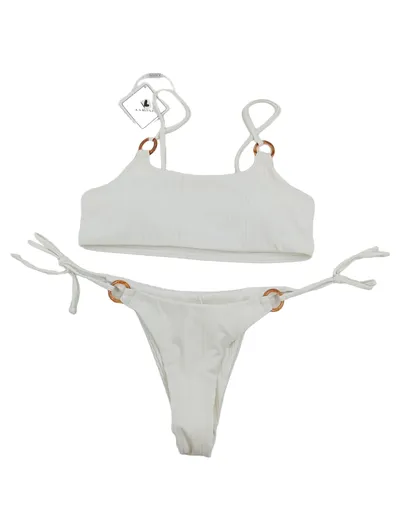 KAMONI Damen Bikini Set Weiß Größe M Rippstrick Sommer Bademode
