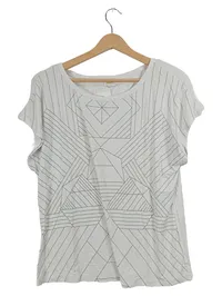 Ambria Damen T-Shirt Gr. 40/L Weiß Geometrisches Muster Casual 1