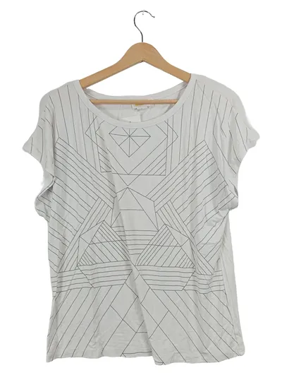 Ambria Damen T-Shirt Gr. 40/L Weiß Geometrisches Muster Casual