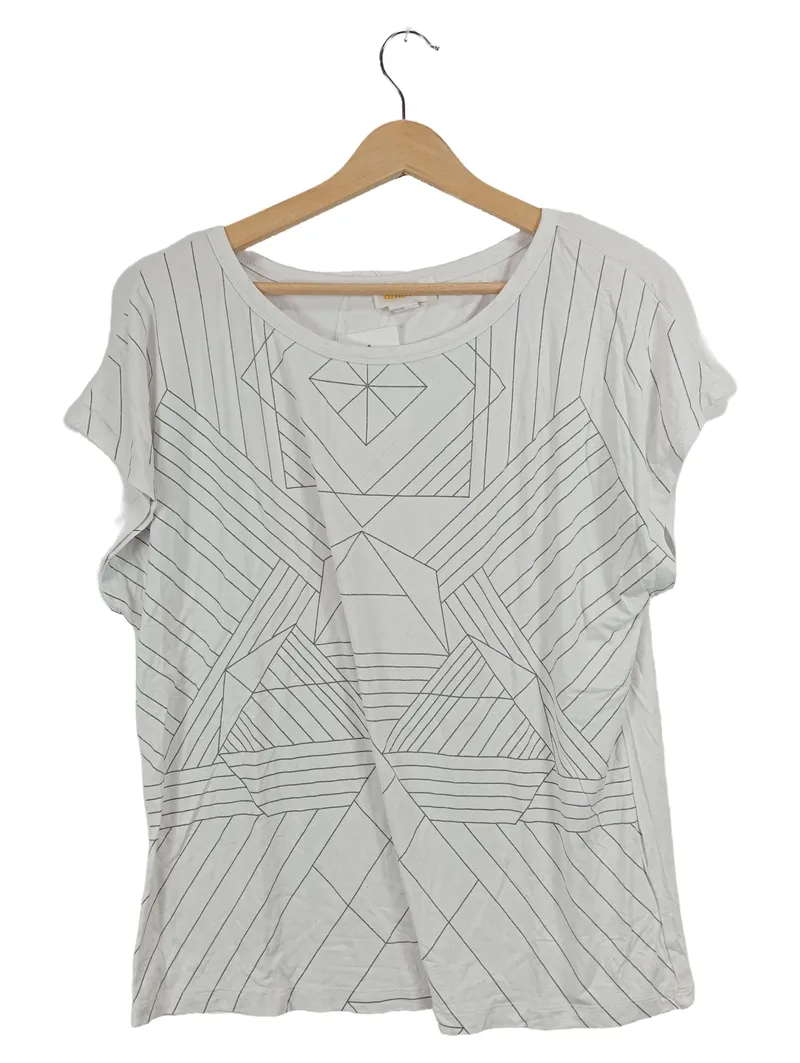 Ambria Damen T-Shirt Gr. 40/L Weiß Geometrisches Muster Casual 1