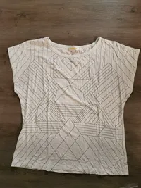 Ambria Damen T-Shirt Gr. 40/L Weiß Geometrisches Muster Casual 4