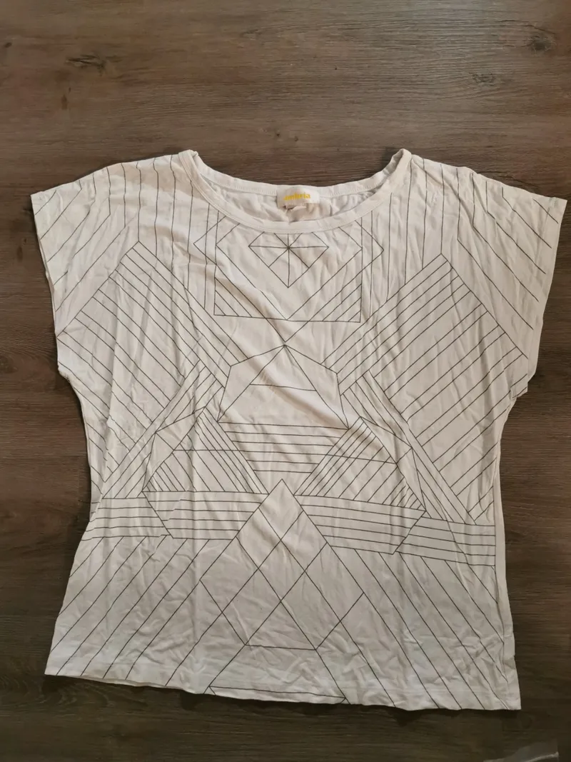 Ambria Damen T-Shirt Gr. 40/L Weiß Geometrisches Muster Casual 4