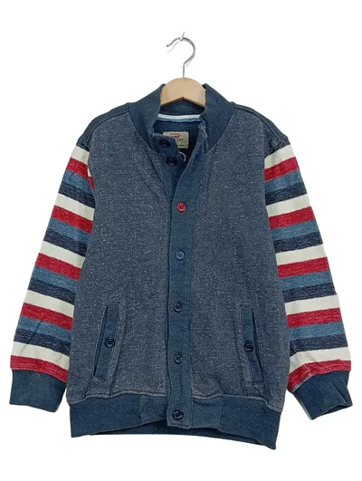 Kanz Jungen Sweatjacke Gr. 128 Blau Gestreift Casual Knopfleiste