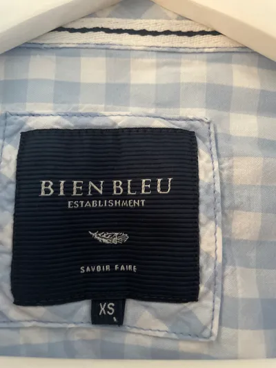 BIEN BLEU Hemdbluse Damen Gr. XS Karo hellblau weiß Langarm