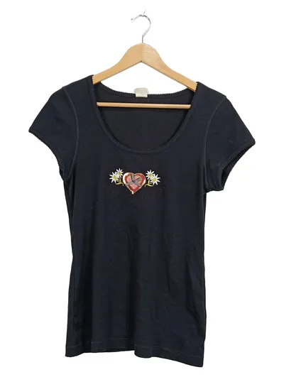Vive Maria Damen T-Shirt Schwarz Gr. L Herz Applikation Edelweiß