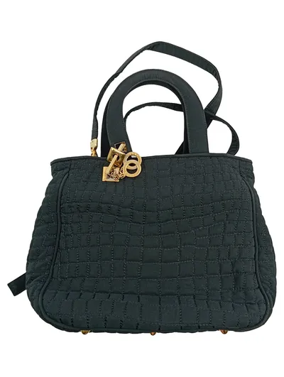 Schwarze gesteppte Henkeltasche Damen Handtasche goldene Beschläge Made in Italy