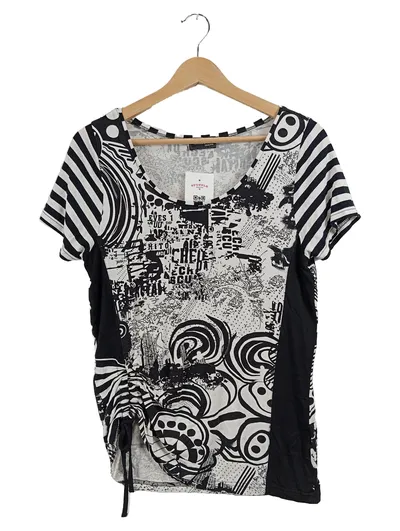 Ambria Selection Damen T-Shirt Gr. 36 Schwarz Weiß Abstrakt Muster Kurzarm