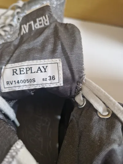 Replay Damen Sneaker High Gr. 36 Grau Glitzer Textil Schnürung